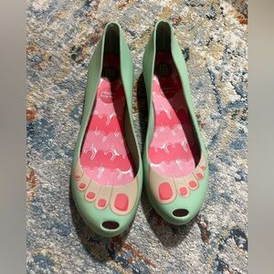 Melissa Women's Mint Green Peep Toe Flats